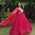 RED Faux Blooming With Embroidery Zari Sequins-work Gown 3