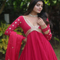 RED Faux Blooming With Embroidery Zari Sequins-work Gown 4