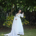 WHITE  Faux Blooming With Embroidery Zari Sequins-work Gown  5