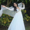 WHITE  Faux Blooming With Embroidery Zari Sequins-work Gown 