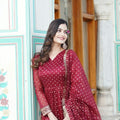MAROON Nylon Jacquard Butti With Embroidery Zari Sequins-work Gown 2