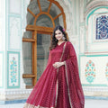 MAROON Nylon Jacquard Butti With Embroidery Zari Sequins-work Gown 4