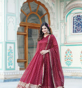MAROON Nylon Jacquard Butti With Embroidery Zari Sequins-work Gown 4