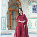 MAROON Nylon Jacquard Butti With Embroidery Zari Sequins-work Gown 5