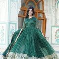 GREEN Nylon Jacquard Butti With Embroidery Zari Sequins-work Gown 1