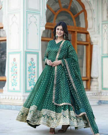 GREEN Nylon Jacquard Butti With Embroidery Zari Sequins-work Gown 2