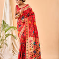 RED  Pure paithani silk saree with jaal design