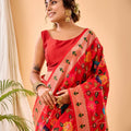 RED  Pure paithani silk saree with jaal design 4