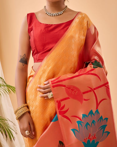 YELLOW PURE PAITHANI SILK SAREE  4