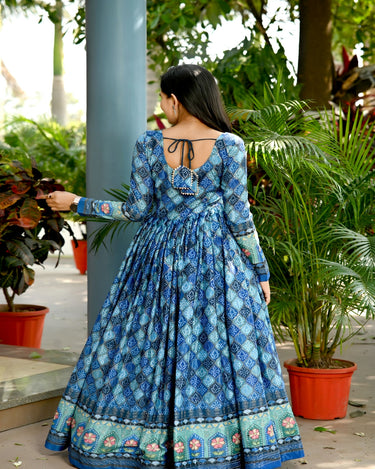 Aqua blue shaded Indo-western gown – Panache Haute Couture